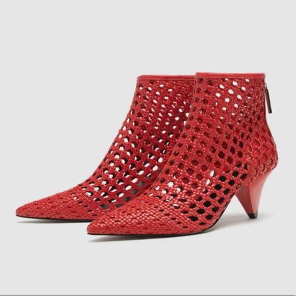 Zara || Red Braided Mid Ankle Boots - Picture 4 of 7